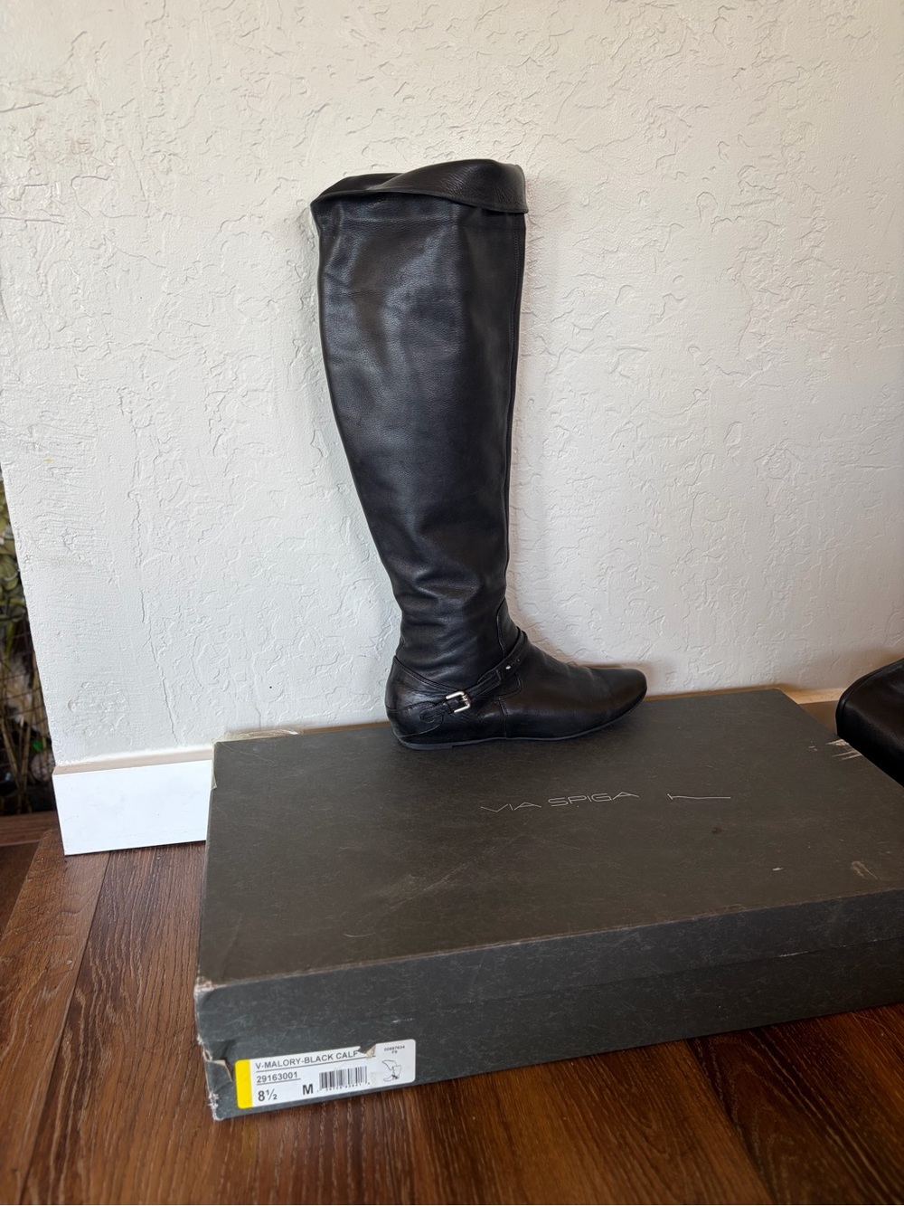 Via Spiga “Malory” black calf-leather riding boots, women’s size 8½